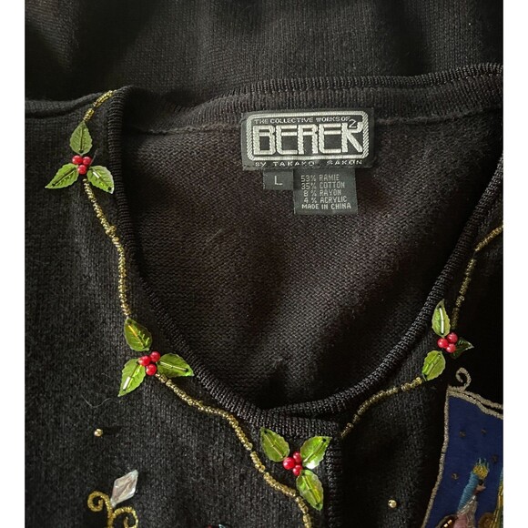 BEREK 2 Takako Sakon Angels Nativity Bejeweled Sequined Black Sweater Vintage L - Picture 11 of 12